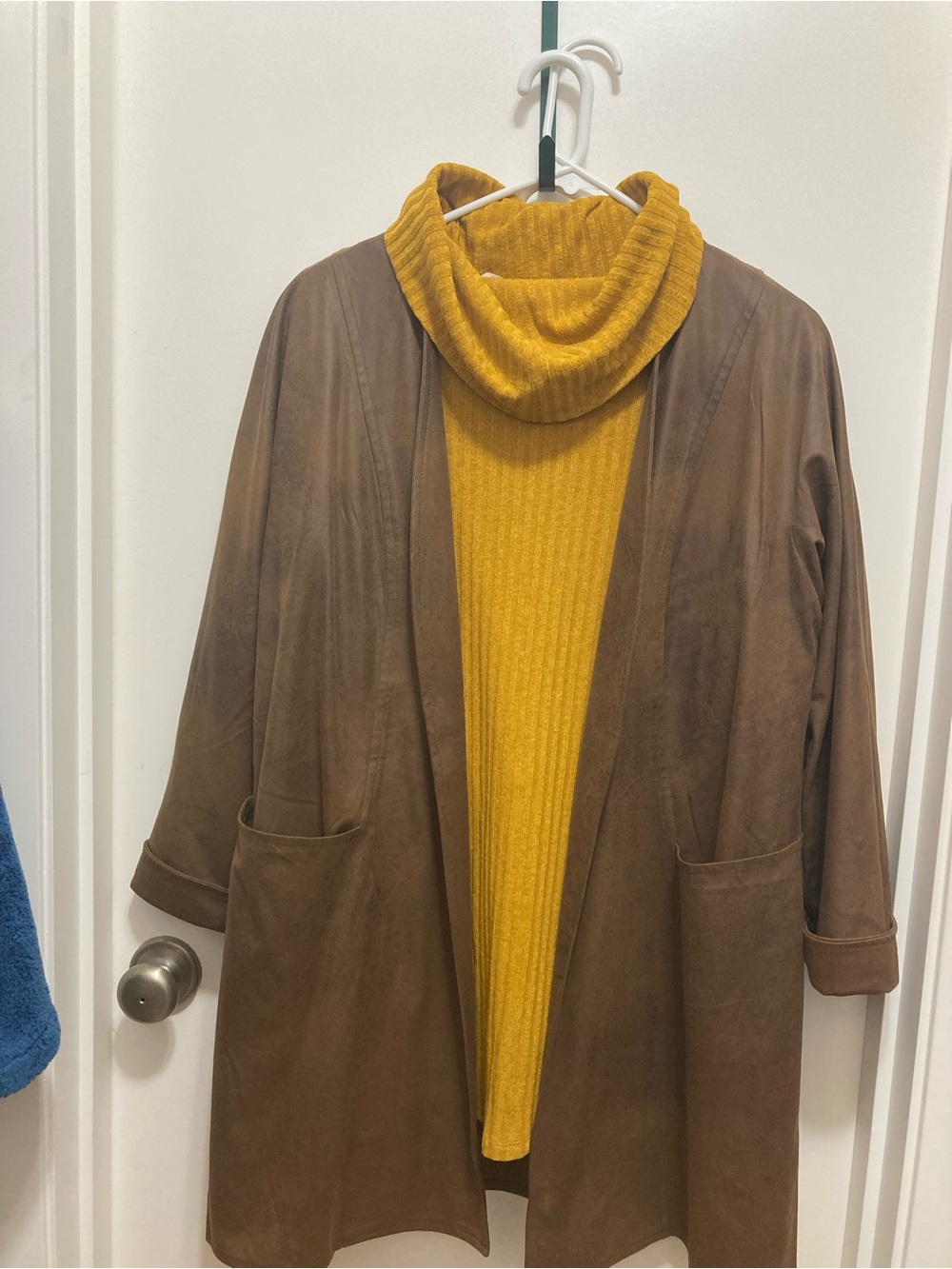 Dark Brown SoftSurroundings Faux Leather/Ultra Suede Jacket, Petite Large